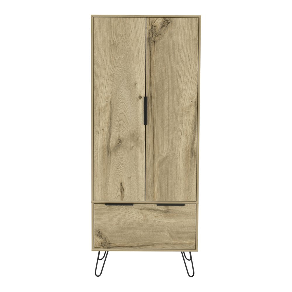 Oak Wood Two Door Single Drawer Combo Dresser - 74-inch