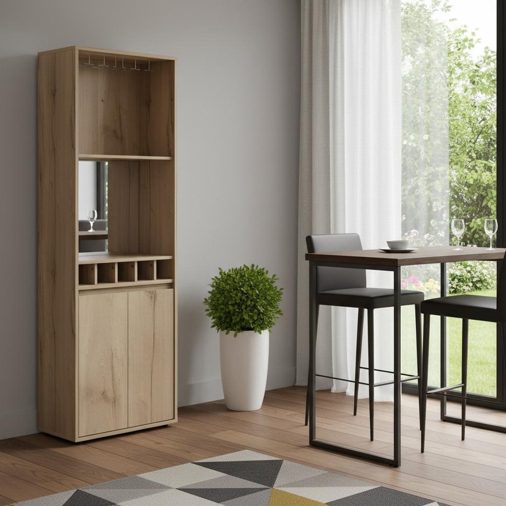 Oak Wood Bar Cabinet with Two Doors - 23-inch
