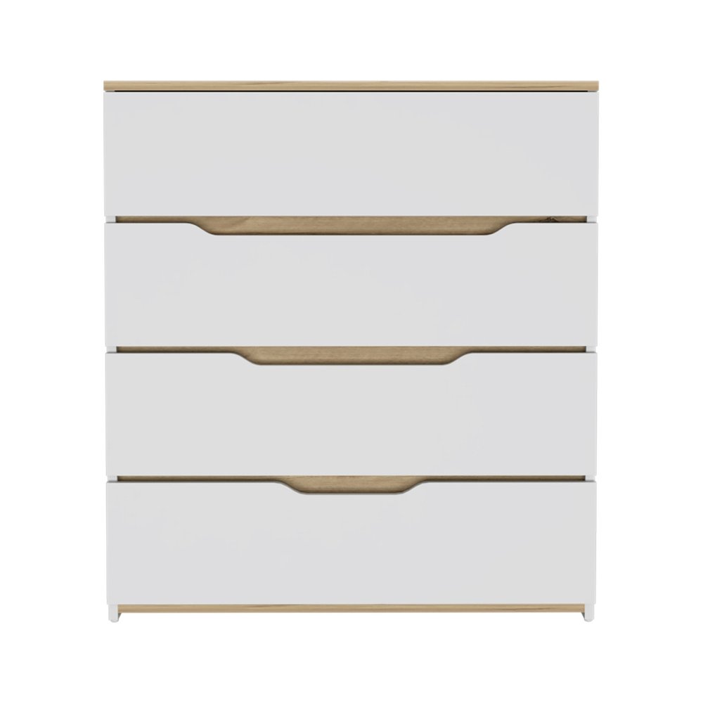 Brown and White Wood Four Drawer Dresser - 31-inch