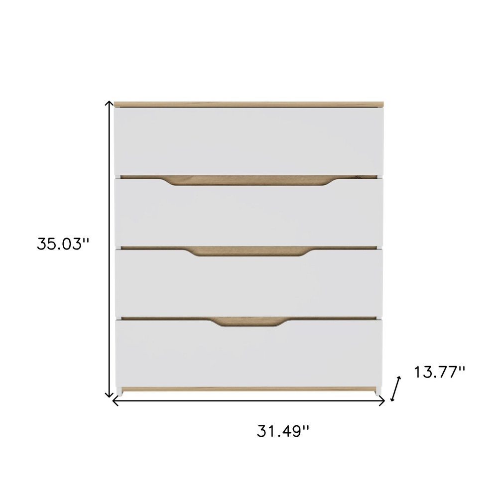 Brown and White Wood Four Drawer Dresser - 31-inch