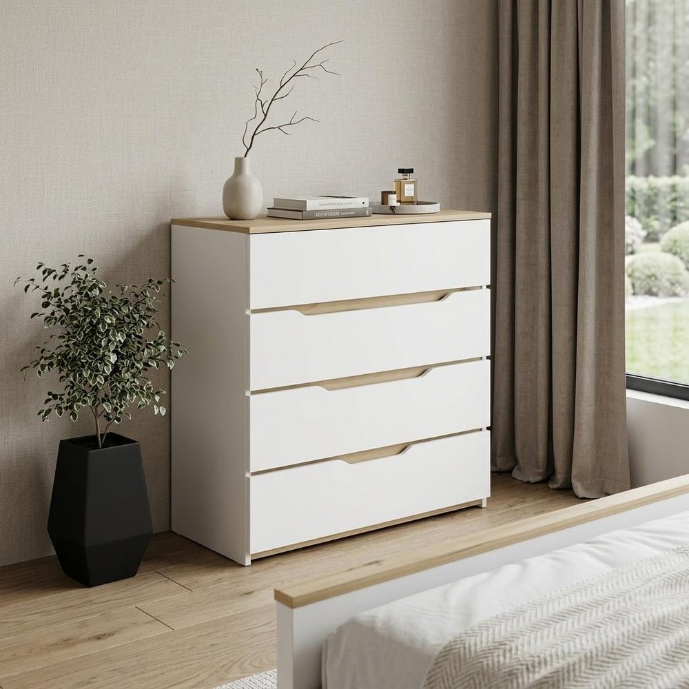 Brown and White Wood Four Drawer Dresser - 31-inch
