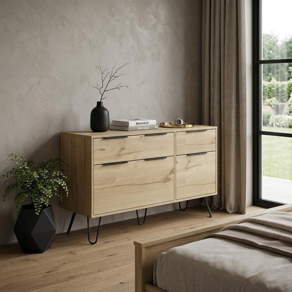 Brown and Black Wood Four Drawer Double Dresser - 47-inch