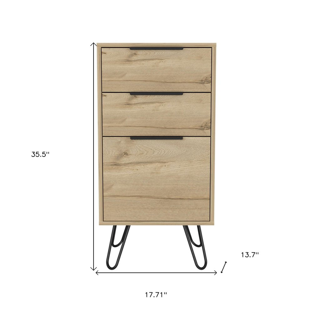 Brown and Black Wood Three Drawer Dresser - 18-inch