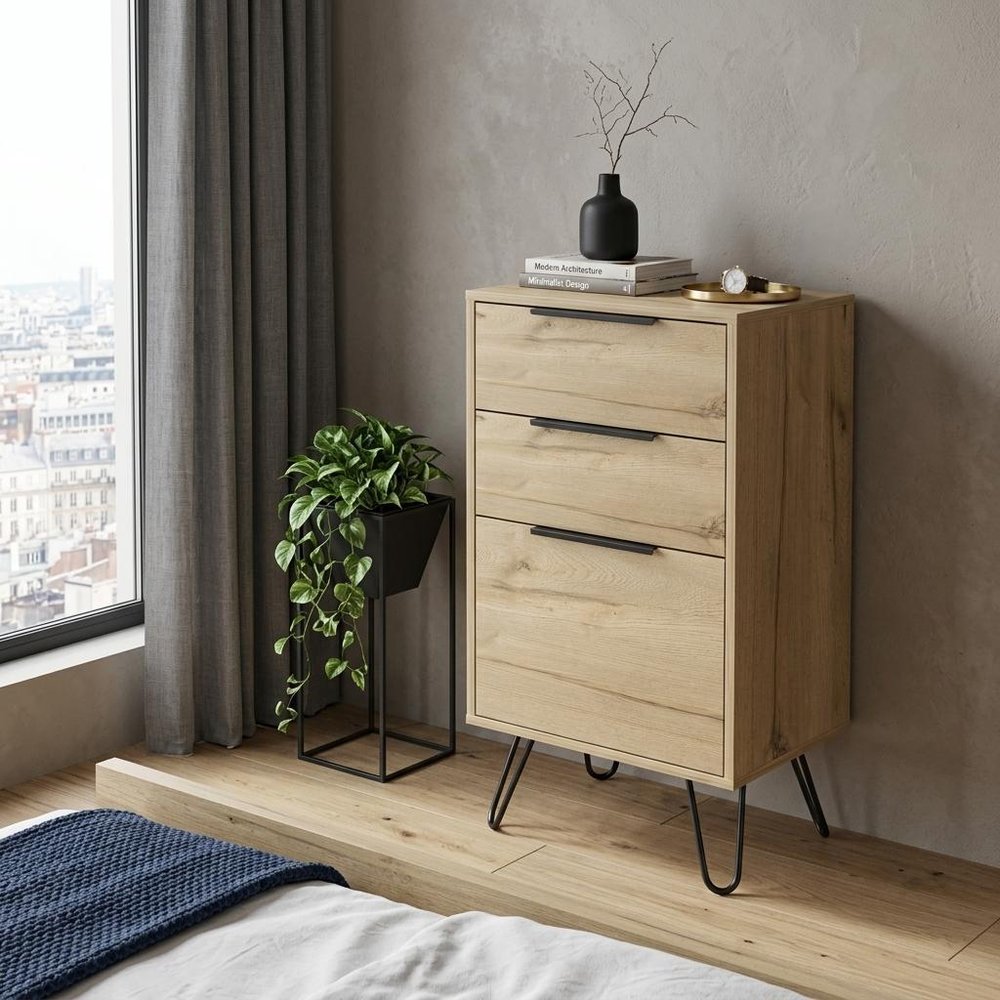 Brown and Black Wood Three Drawer Dresser - 18-inch