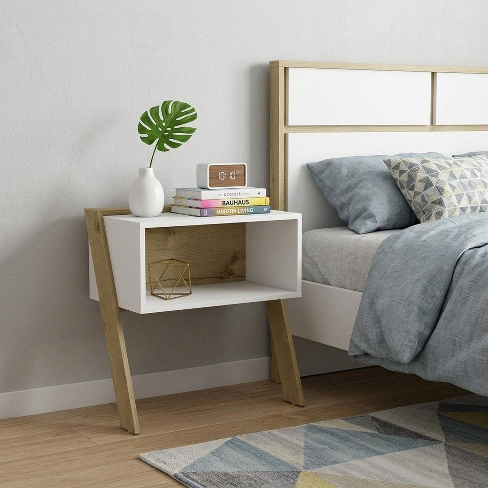 White and Oak Faux Wood Nightstand - 24-inch