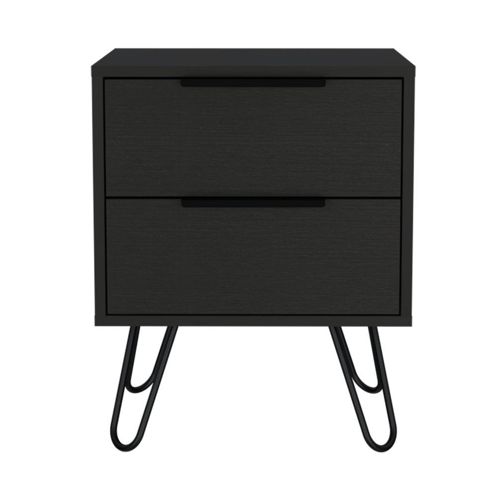 Black Wood Two Drawer Nightstand - 22-inch