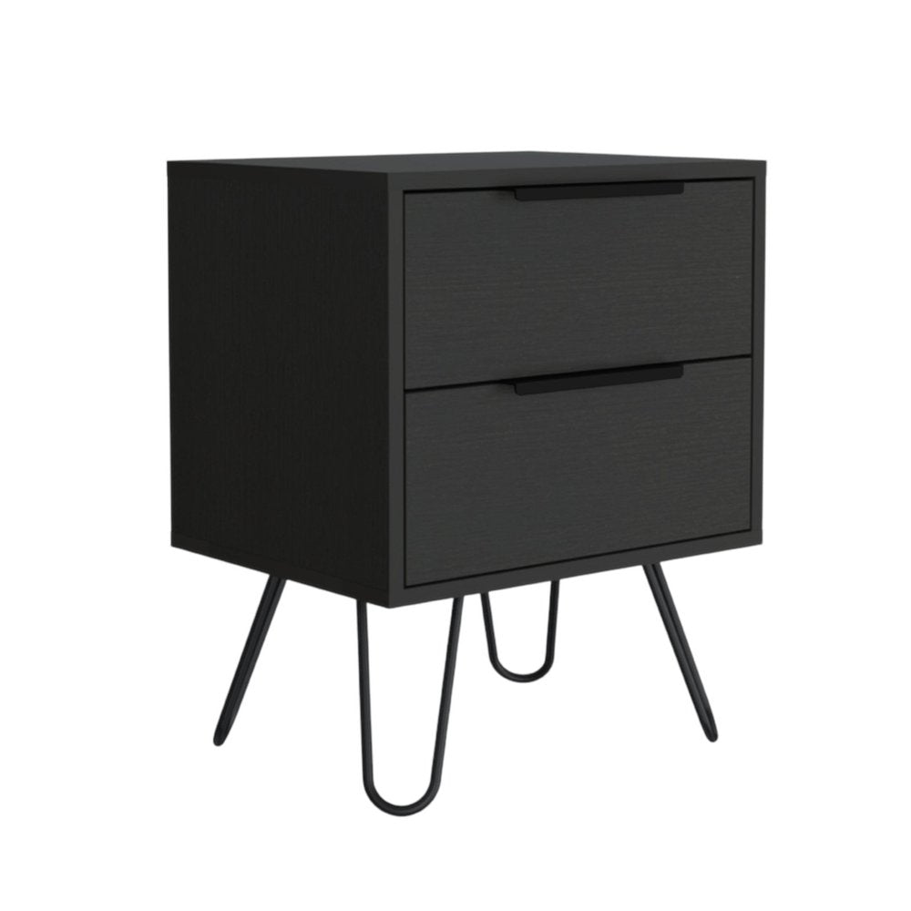 Black Wood Two Drawer Nightstand - 22-inch