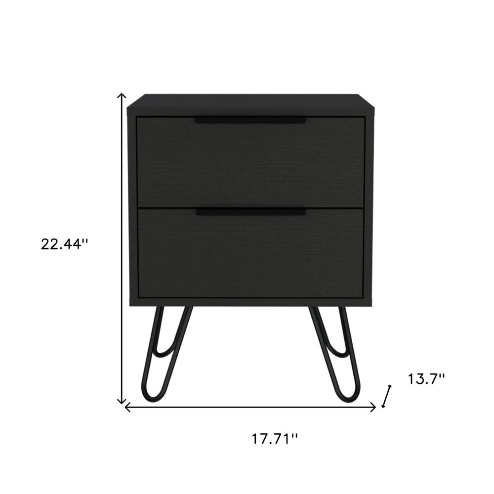 Black Wood Two Drawer Nightstand - 22-inch