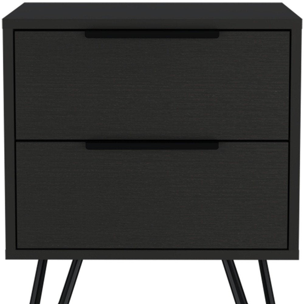 Black Wood Two Drawer Nightstand - 22-inch