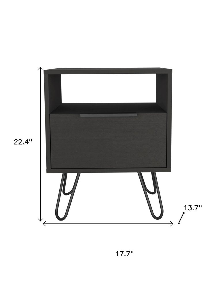 Black Wood One Drawer Nightstand - 22-inch