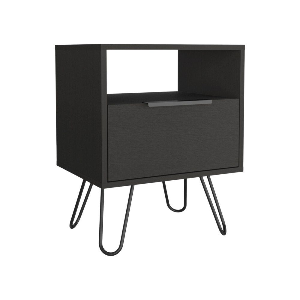 Black Wood One Drawer Nightstand - 22-inch