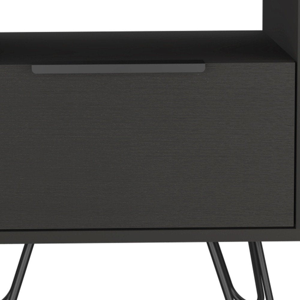 Black Wood One Drawer Nightstand - 22-inch