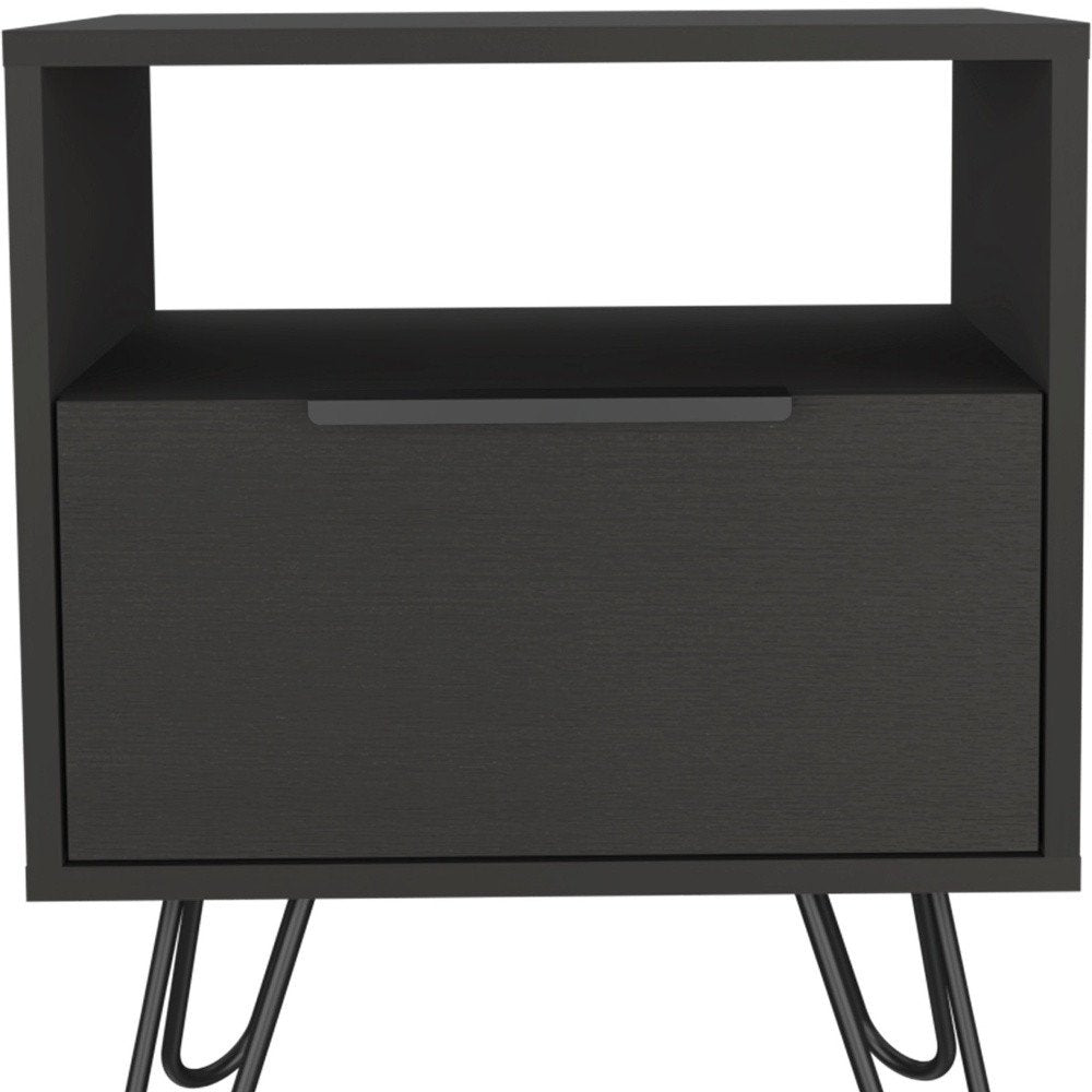 Black Wood One Drawer Nightstand - 22-inch