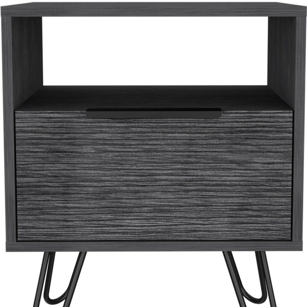 Gray Faux Wood Nightstand with Storage - 22-inch