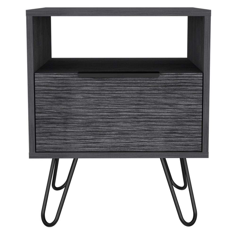Gray Faux Wood Nightstand with Storage - 22-inch