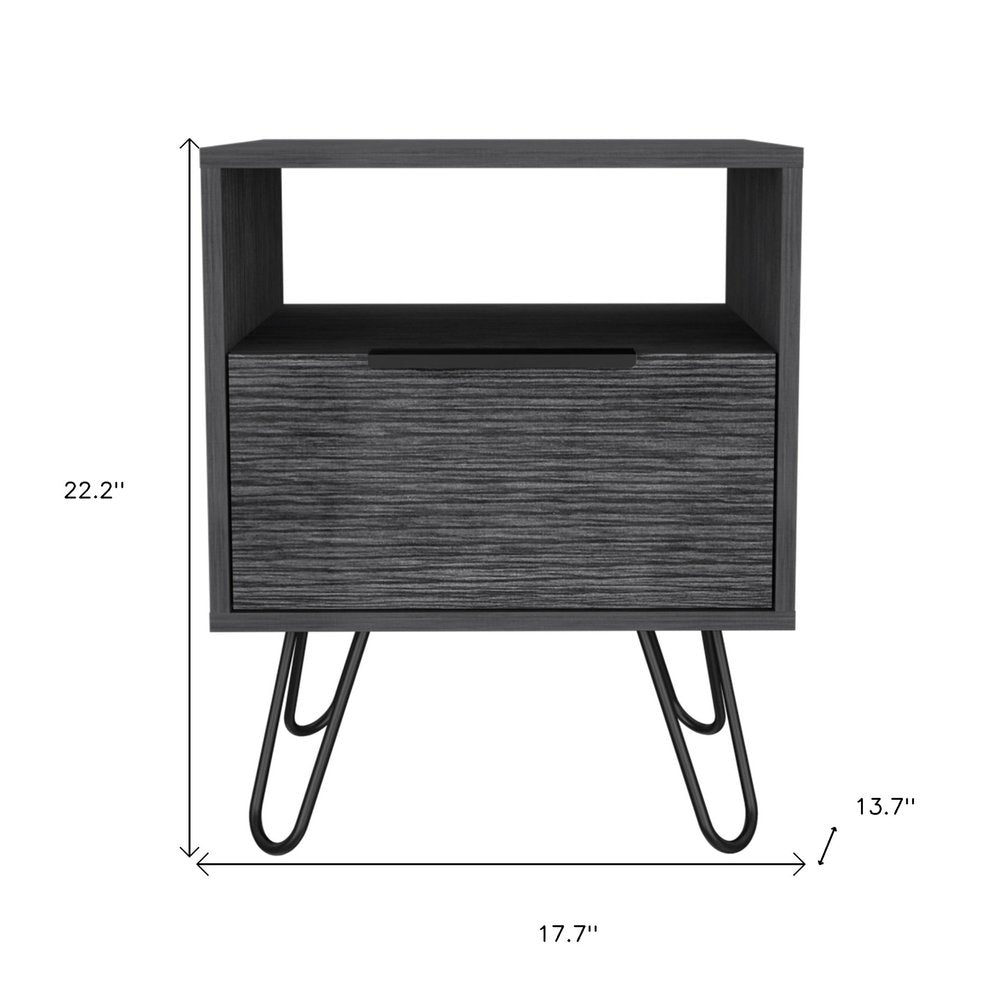 Gray Faux Wood Nightstand with Storage - 22-inch