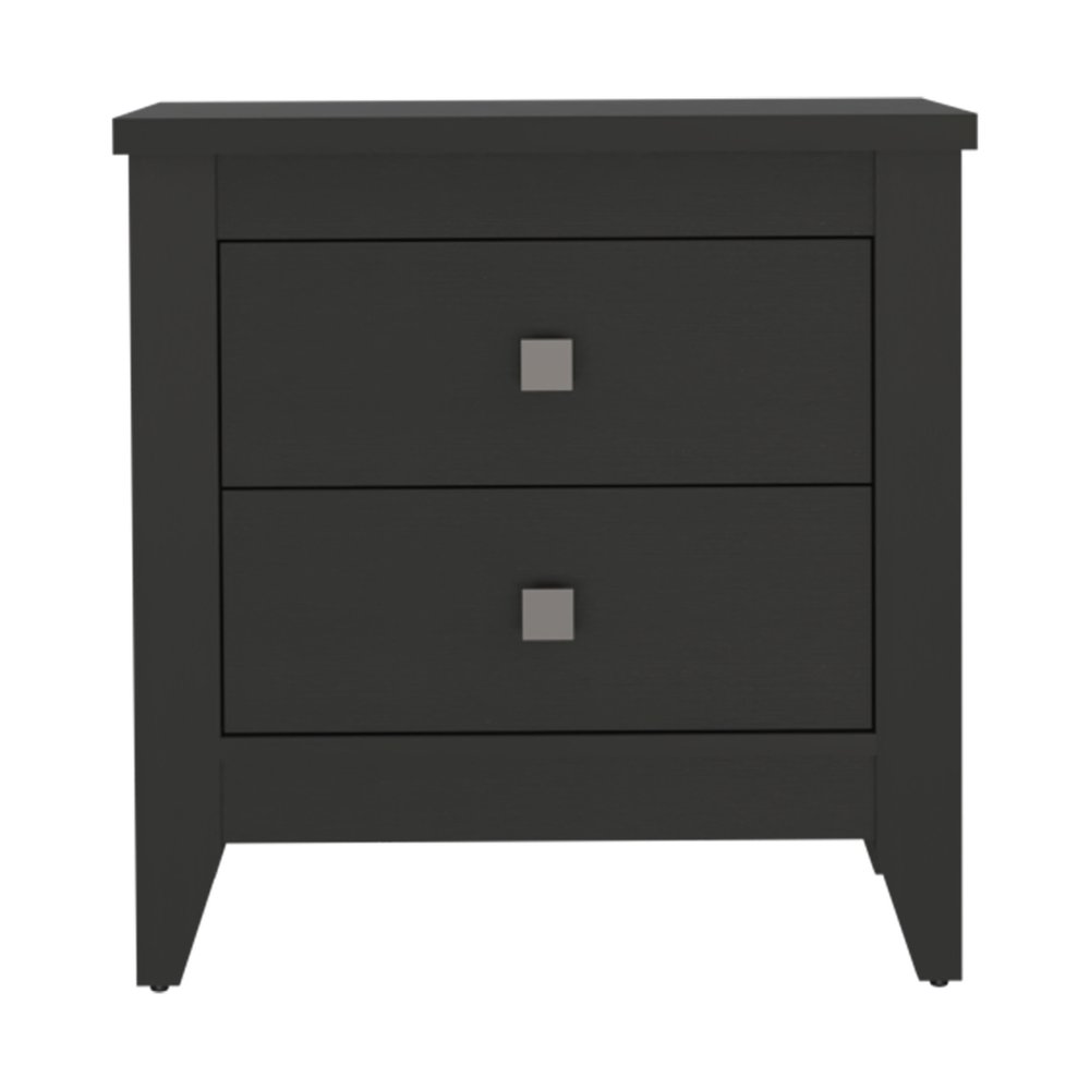Black Wood Two Drawer Nightstand - 24-inch