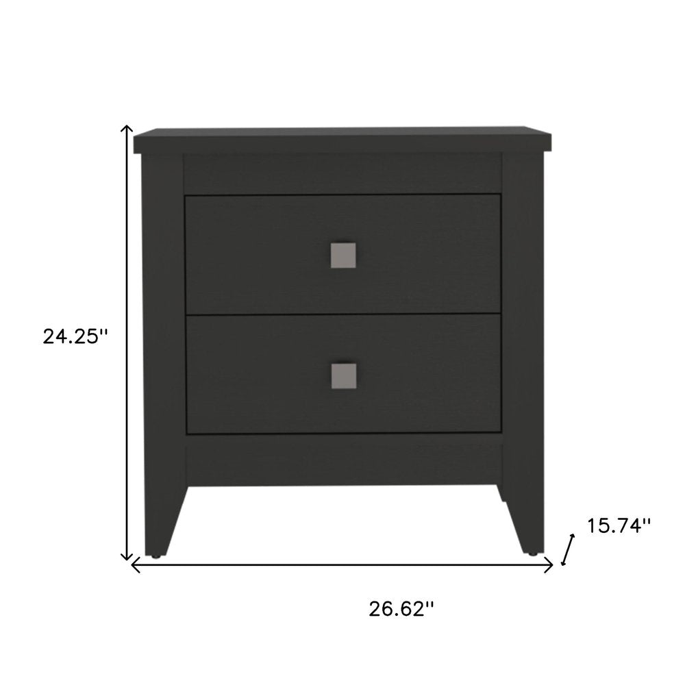 Black Wood Two Drawer Nightstand - 24-inch