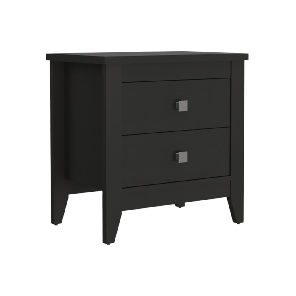 Black Wood Two Drawer Nightstand - 24-inch