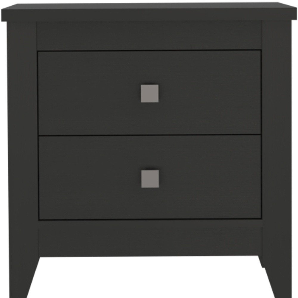 Black Wood Two Drawer Nightstand - 24-inch