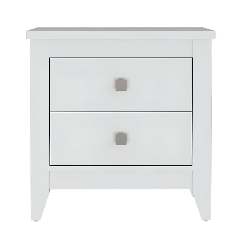 White Wood Two Drawer Nightstand - 24-inch
