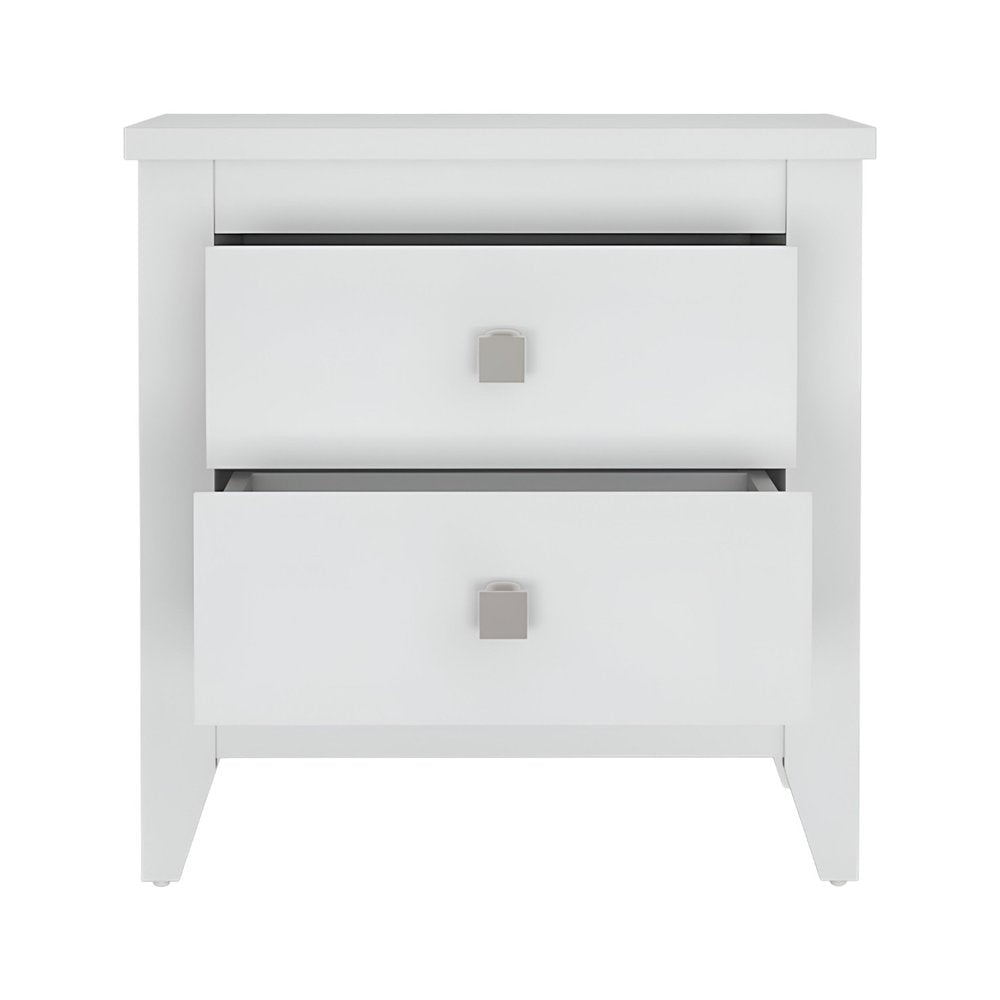 White Wood Two Drawer Nightstand - 24-inch
