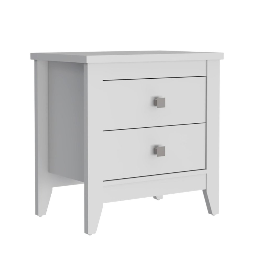 White Wood Two Drawer Nightstand - 24-inch