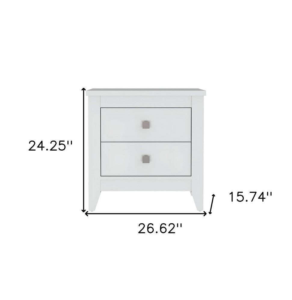 White Wood Two Drawer Nightstand - 24-inch