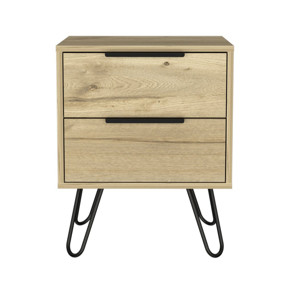 Oak Wood Two Drawer Nightstand - 22-inch