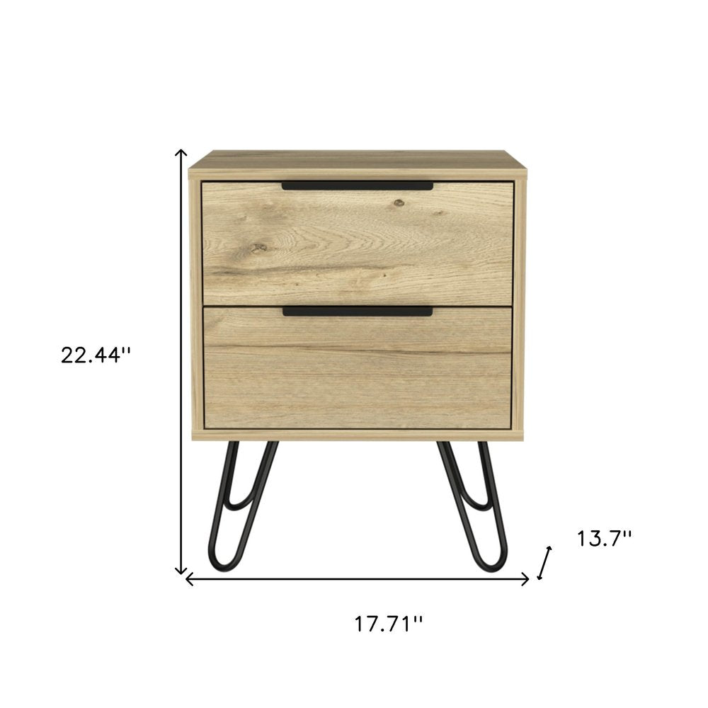 Oak Wood Two Drawer Nightstand - 22-inch