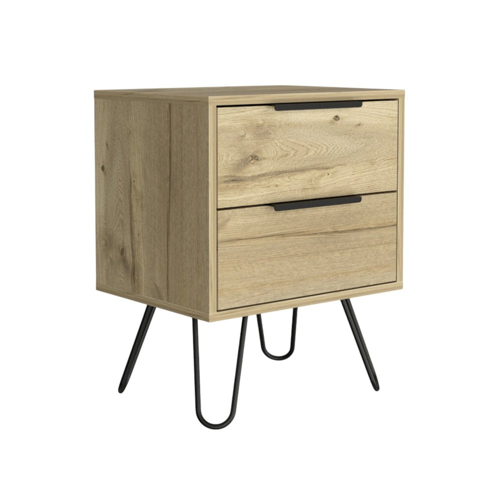 Oak Wood Two Drawer Nightstand - 22-inch