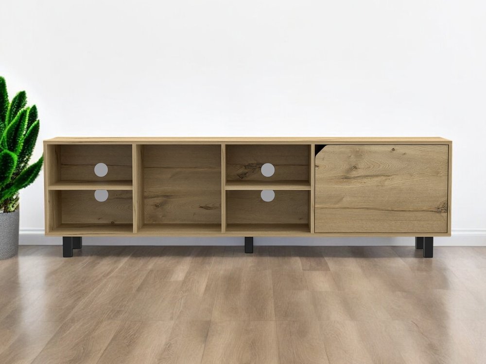 Natural Wood Enclosed and Open Storage TV Stand - 71-inch