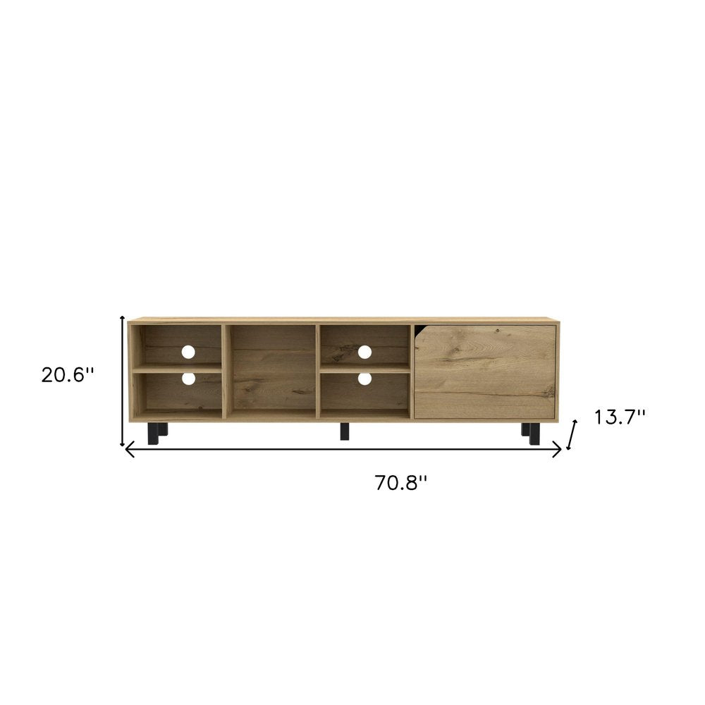 Natural Wood Enclosed and Open Storage TV Stand - 71-inch