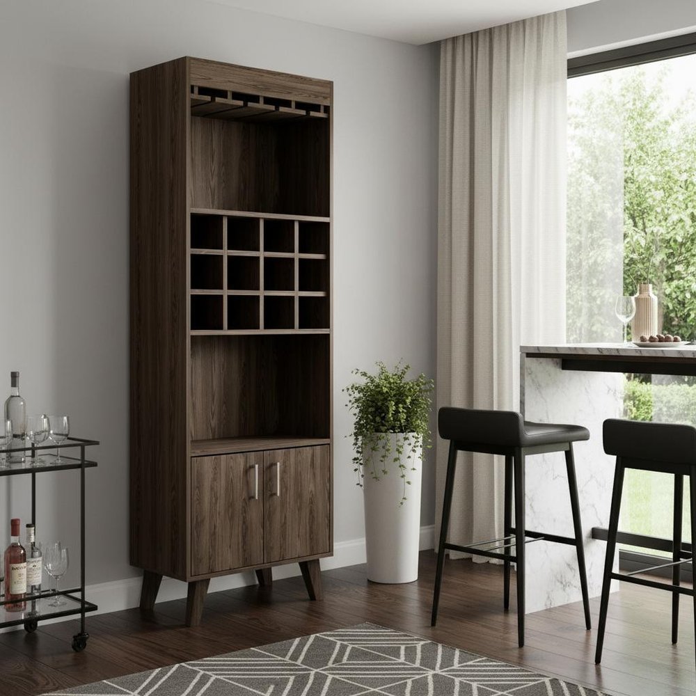 Walnut Wood Bar Cabinet with Two Doors - 24-inch