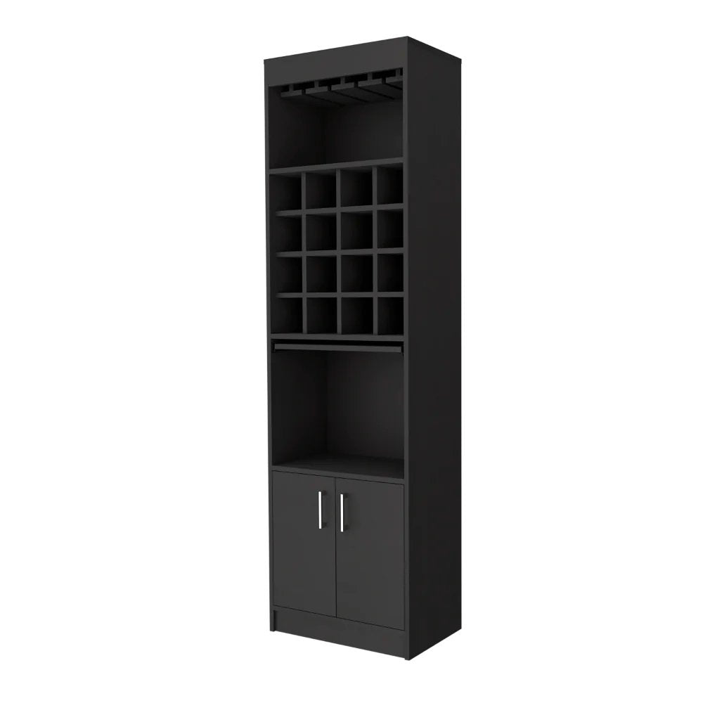 Black Bar Cabinet with Eighteen Shelves - 24-inch