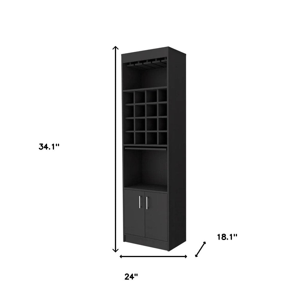 Black Bar Cabinet with Eighteen Shelves - 24-inch