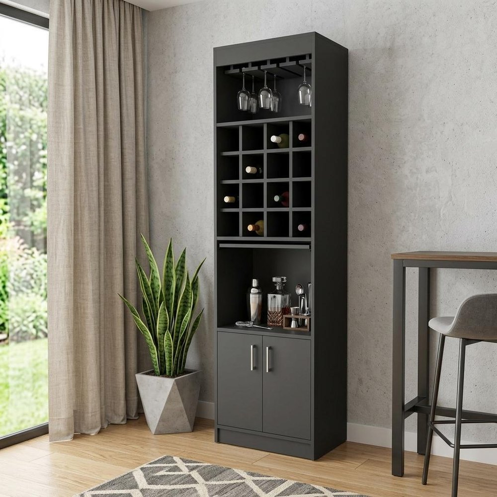 Black Bar Cabinet with Eighteen Shelves - 24-inch
