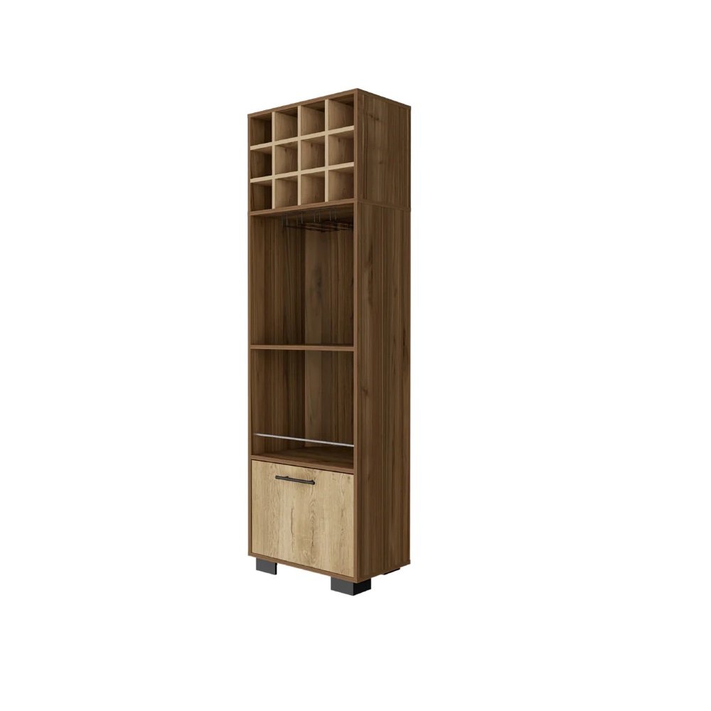 Beige and Mahogany Wood Corner Bar Cabinet with Single Door - 24-inch
