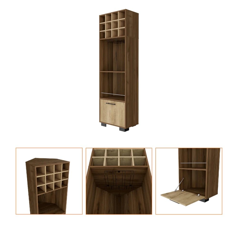 Beige and Mahogany Wood Corner Bar Cabinet with Single Door - 24-inch