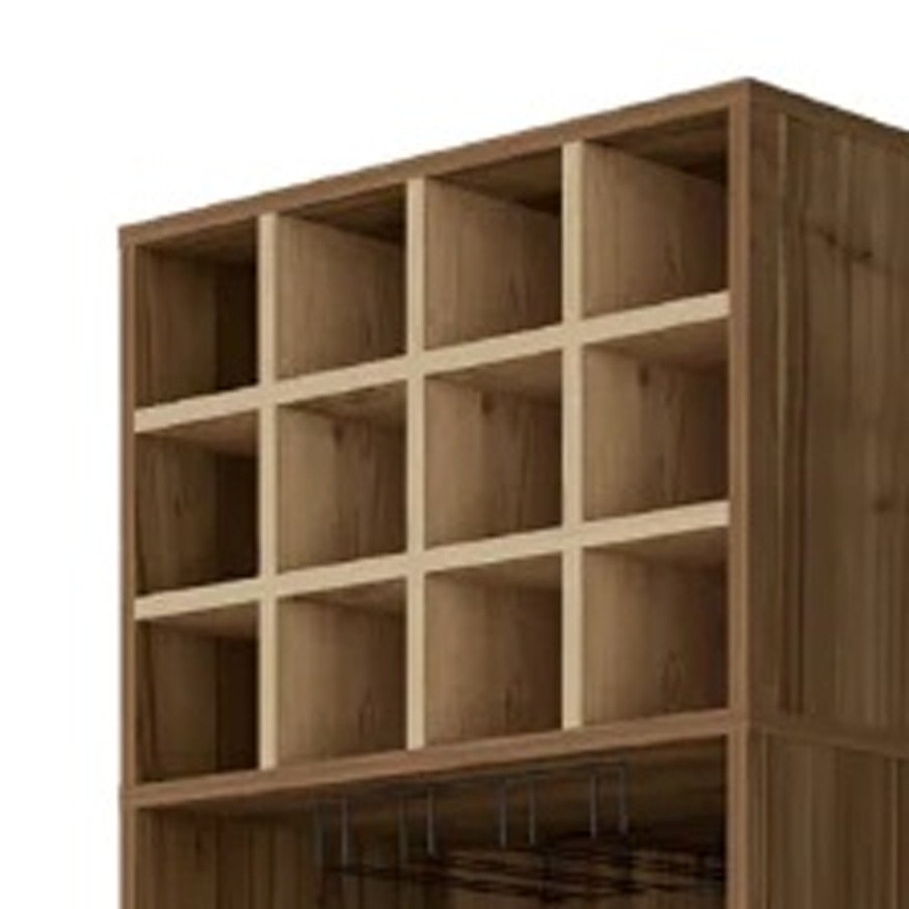 Beige and Mahogany Wood Corner Bar Cabinet with Single Door - 24-inch