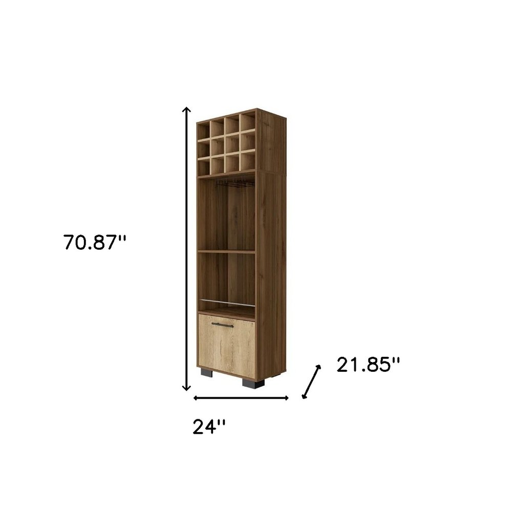 Beige and Mahogany Wood Corner Bar Cabinet with Single Door - 24-inch