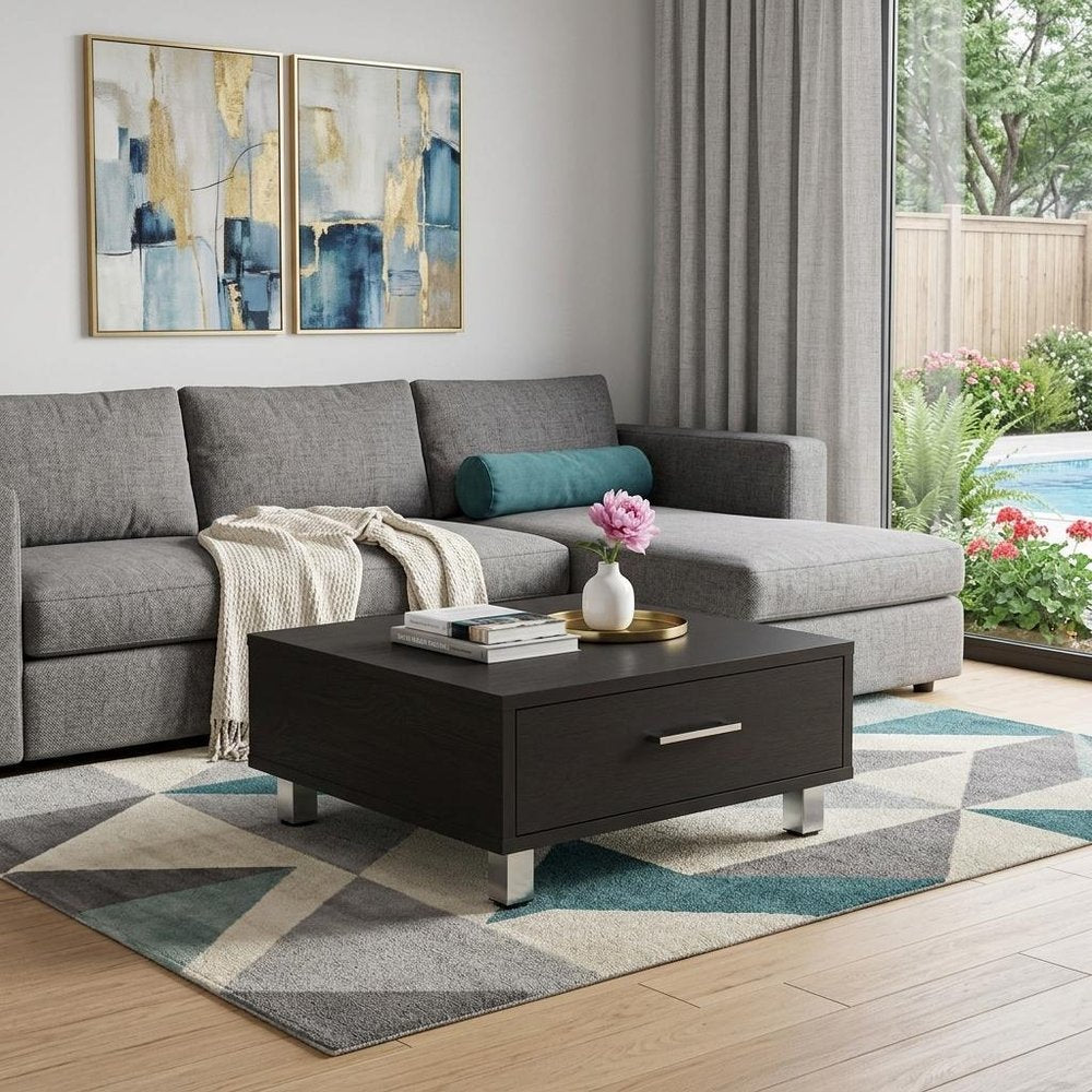 Black Coffee Table with Drawer - 24-inch