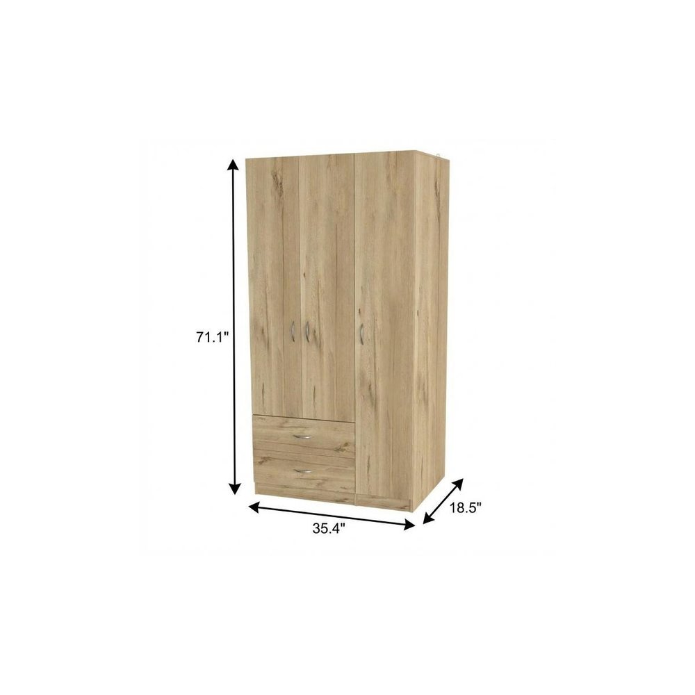 Brown Wood Two Door Two Drawer Combo Dresser - 71-inch