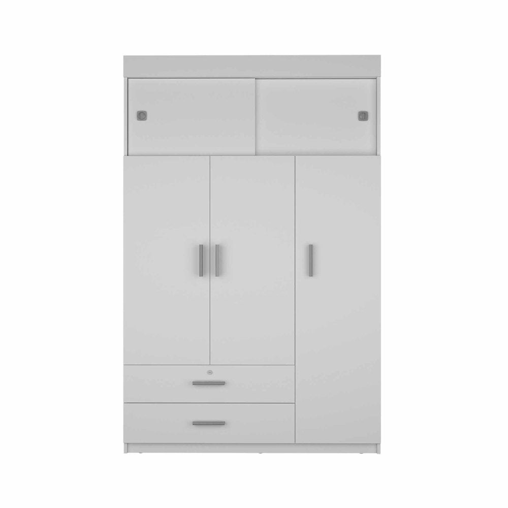 White Wood Three Door Two Drawer Combo Dresser - 73-inch
