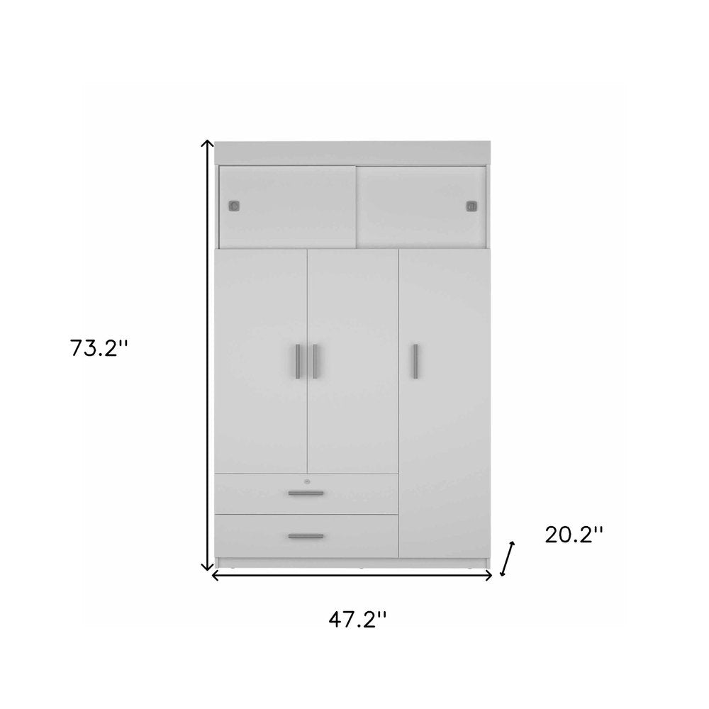 White Wood Three Door Two Drawer Combo Dresser - 73-inch