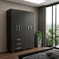 Black Wood Four Door Three Drawer Combo Dresser - 68-inch