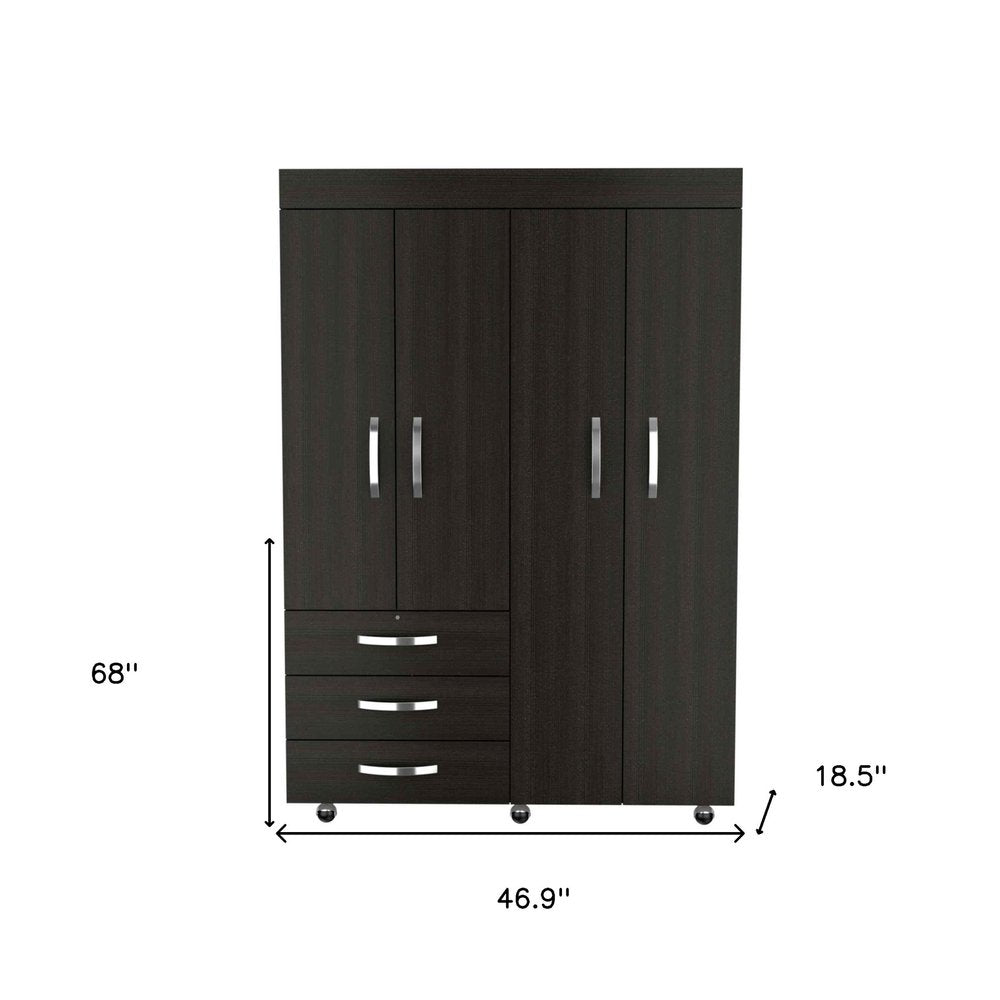 Black Wood Four Door Three Drawer Combo Dresser - 68-inch