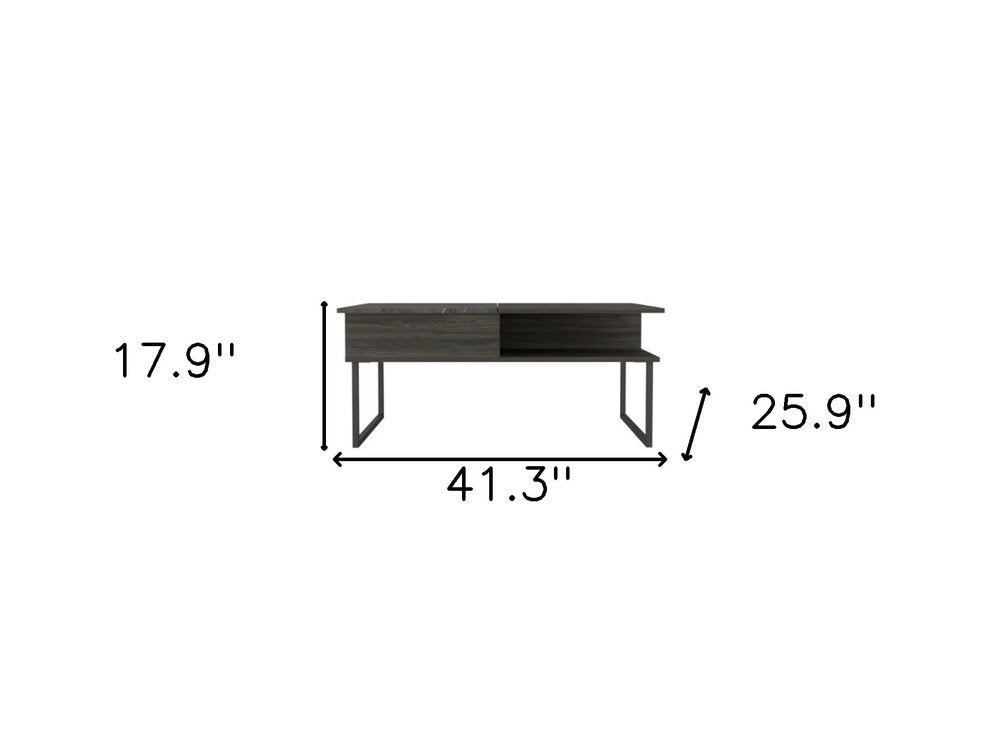 Gray and Onyx Metal Lift Top Coffee Table with Two Shelves - 41-inch