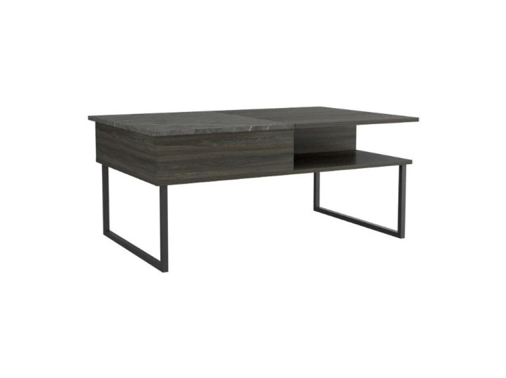Gray and Onyx Metal Lift Top Coffee Table with Two Shelves - 41-inch