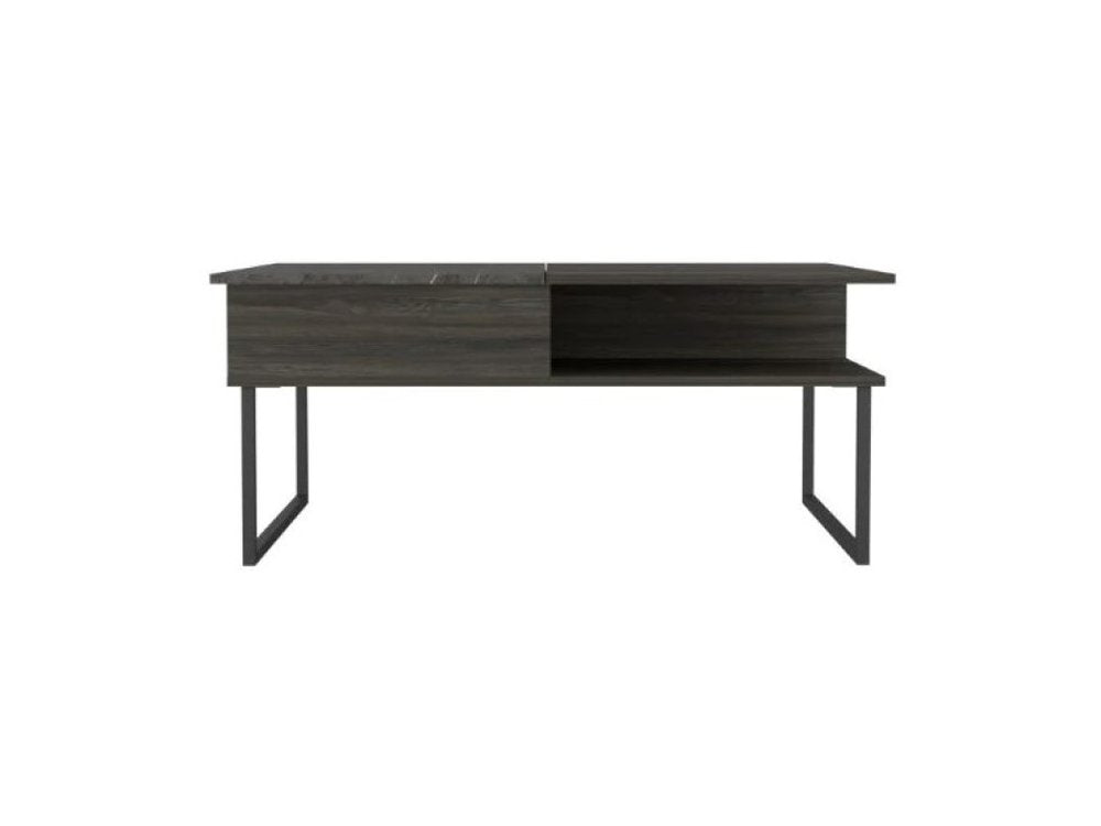 Gray and Onyx Metal Lift Top Coffee Table with Two Shelves - 41-inch